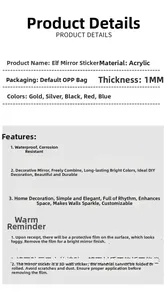 Detailed specifications of fairy acrylic mirror wall stickers with multiple color options