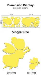 Size specifications for fairy and heart mirror wall stickers in 28x32cm and 10x12cm dimensions