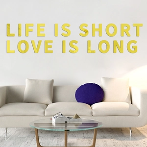 3D Acryl Spiegel Wandtattoo mit Spruch Life Is Short Love Is Long für das Wohnzimmer