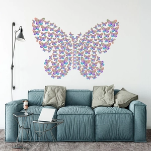 3D colorful hollow butterfly wall stickers with metallic gradient for home living room decor