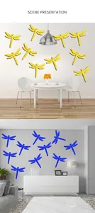 Pegatinas de pared 3D libélula de acrílico en amarillo y azul para decorar el salón
