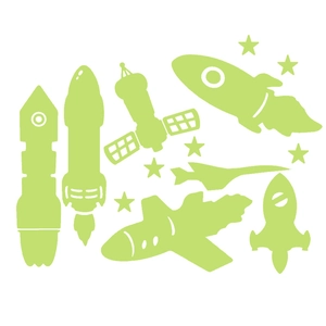Leuchtende Weltraum-Raketen-Wandtattoos mit Sternen für das Kinderzimmer