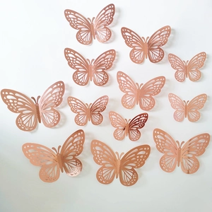 3D hollow butterfly wall stickers in rose gold metal finish for home decoration