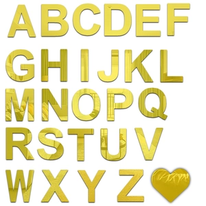 Goldene 3D-Spiegel-Wandtattoo-Buchstaben A-Z Set mit Herzsymbol für Heimdekoration