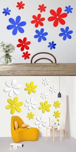 Vue détaillée de stickers muraux 3D fleurs miroir en acrylique de diverses couleurs