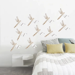 Set de 10 pegatinas de pared de espejo acrílico de libélula para sala de estar y cuarto
