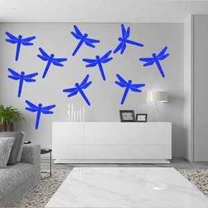 Juego de 10 pegatinas de pared de espejo de libélula azul para decorar el salón