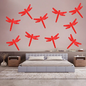 Set moderno de pegatinas de espejo acrílico de libélula roja para el salón