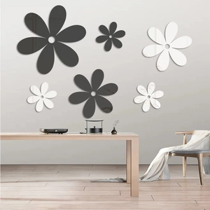 Stickers muraux fleurs 3D miroir noir et blanc marbré pour décoration de maison