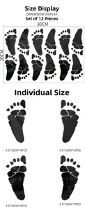 Size chart for 12pcs mirror paw print wall stickers measuring 30x20cm for home decor