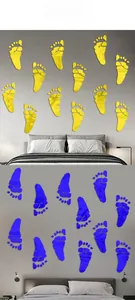 Creative mirror wall stickers featuring footprint designs in yellow and blue colors