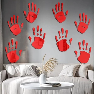 Set of 8 red acrylic mirror bloody handprint wall stickers for Halloween home decor