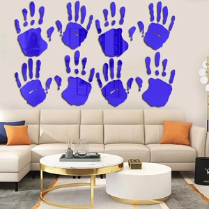 Set of 8 blue handprint acrylic mirror wall stickers for Halloween home decor and living room