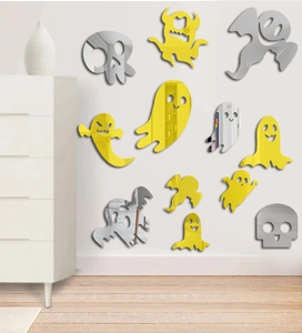 Close-up of Halloween ghost and skull acrylic mirror wall stickers for home decor