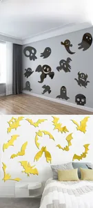 Scene presentation of Halloween acrylic mirror wall stickers with bats and ghosts motifs