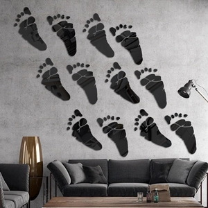 Modern black mirror acrylic footprint wall stickers for home decor 12 pieces set