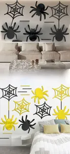 Halloween spider acrylic mirror wall stickers in black and yellow for festive home decor