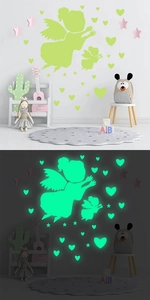 Glow in the dark heart and angel wall stickers set for luminous kids bedroom decor