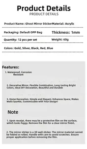 Detailed specifications of 1mm thick acrylic ghost wall stickers in 12 pieces pack