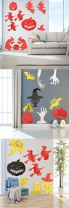 Detail showing various Halloween acrylic mirror wall stickers with pumpkin and witch motifs