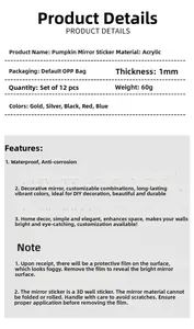 Detailed specifications for acrylic pumpkin mirror wall stickers with 1mm thickness 12pcs