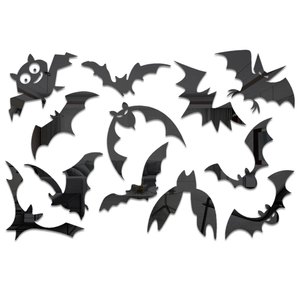 Set of 12 black mirror acrylic bat wall stickers for Halloween home decoration decor