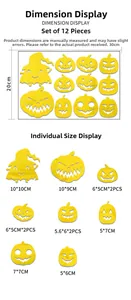 Size chart for 12 pieces Halloween pumpkin acrylic mirror wall stickers with dimensions