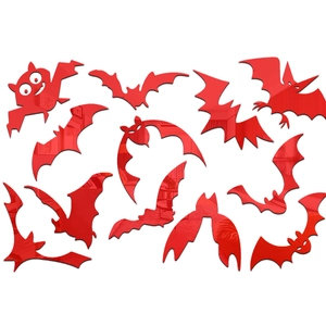 Set of 12 red acrylic mirror bat wall stickers with reflective surface for Halloween decor