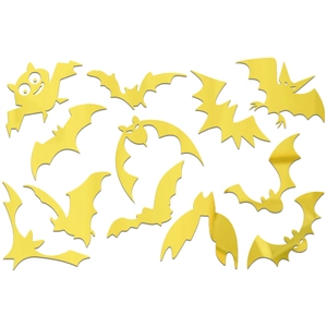 Detailed view of golden acrylic mirror bat wall stickers with reflective surface finish