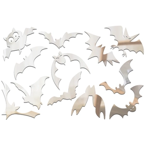 Macro shot of 12 reflective acrylic bat mirror wall stickers for Halloween home decor