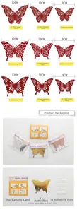 Tableau détaillé des stickers muraux papillons 3D ajourés en trois motifs et tailles