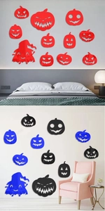 Mirror acrylic Halloween pumpkin wall stickers displayed in living room and bedroom decor