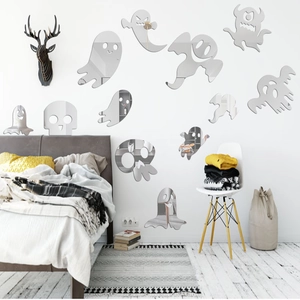 Halloween Ghost Skull Acrylic Mirror Wall Stickers Removable DIY Home Decor Decals For Living Room Bedroom Party Decoration