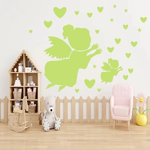 Luminous heart and angel wall stickers for kids room decor with glowing stars and hearts