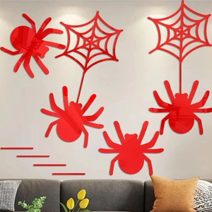Halloween spider and web wall stickers in red mirror acrylic for home festival decoration