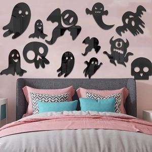 Black acrylic Halloween wall stickers featuring mirrors ghosts and skeletons for home decor