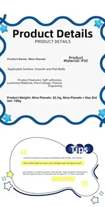 Detailed size specifications for glow-in-the-dark solar system planet wall stickers