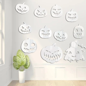 Halloween Pumpkin Acrylic Mirror Wall Stickers DIY Jack-O-Lantern Ghost Wizard Hat Festive Decor For Living Room Bedroom