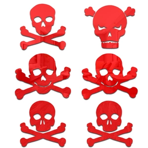 Detail view of red skull acrylic mirror wall stickers in various gothic patterns