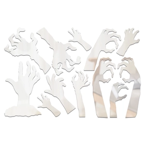 Macro view of mirror acrylic Halloween zombie hand wall stickers with reflective finish