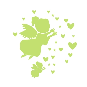 Luminous angel and heart wall decals for kids room decor in light green glow