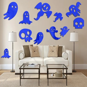 Ghost and skull acrylic mirror wall stickers in blue for Halloween home decoration