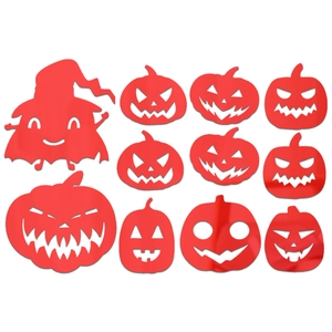 Macro view of 11-piece red acrylic Halloween mirror wall stickers with ghost and pumpkins