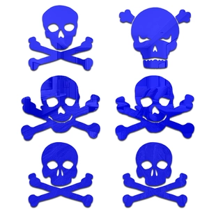 Set of 6 blue mirror acrylic skull wall stickers for creative Halloween home decoration