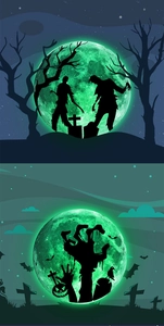 Luminous Halloween wall decal showing zombie silhouette and glowing moon sticker