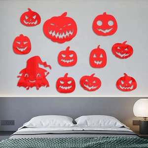 11-piece red mirror acrylic Halloween pumpkin wall stickers for festive home decoration