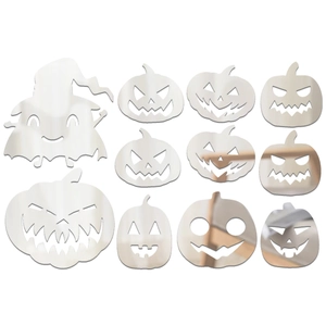 Detailed view of mirror acrylic Halloween wall stickers featuring ghost and pumpkin designs