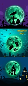 Detail of glow in the dark Halloween wall stickers with bats, moon and spooky castle scenes