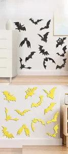3D bat wall stickers in black and yellow colors showing creative 3D holiday wall decor