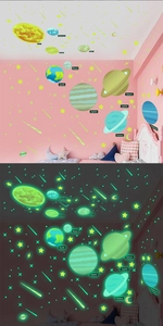 Detailed view of solar system glow in the dark wall stickers showing day and night effects